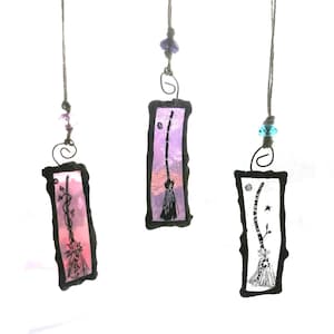Besom Broom Stained Glass suncatcher.Made to order. Choice of colour