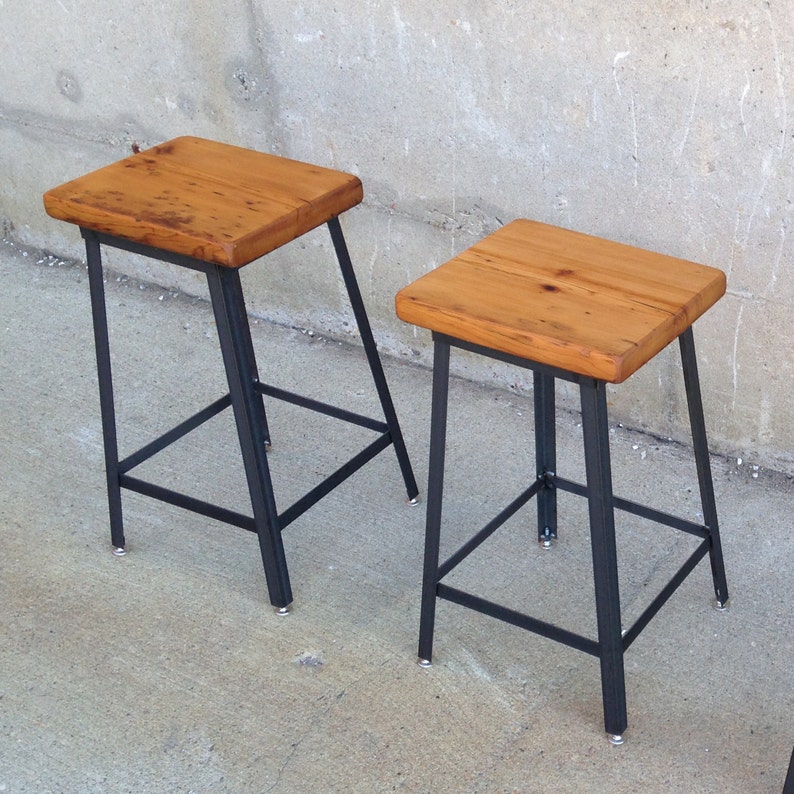 Industrial Reclaimed Wood Stools Etsy