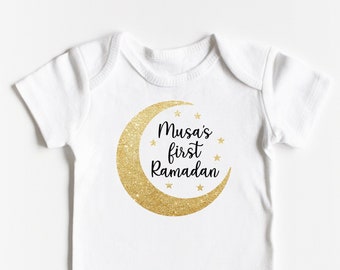Customized First Ramadan Personalized Custom Name ONESIES® Infant Baby Bodysuit Gold and Black My first Ramadan Photoshoot Ramadan Moon