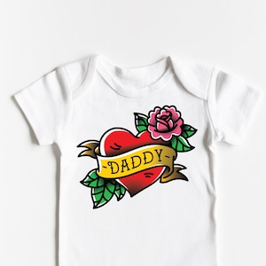 Daddy Tattoo Heart First Valentine's Day ONESIES® Ink Inked Dad Infant Baby Bodysuit Vday Fathers Day Outfit Unisex Love Biker Punk Rock