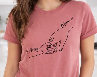 Personalized Mom & Kids Hands Shirt, Custom Mom Shirt From Children, Family With Kids Names, First Mothers Day Gift, Mom Kids Hand Mauve Tee
