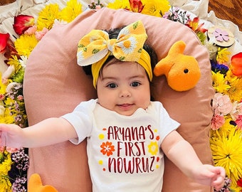 First Nowruz Personalized Custom Name ONESIES® Infant Baby Bodysuit Blue Pink My first Nowruz Photoshoot