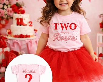 Two Dozen Roses Birthday Shirt - Red Pink Cowgirl Western Rodeo Party - Hand Drawn Girl’s Second 2nd Birthday 01