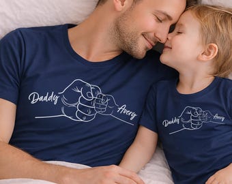 Matching Fathers Day Shirts, Daddy and Son Fist Bump, New Dad Gift, Custom Names Shirt, Personalized Family Tee, Dada Daughter Props Outfit