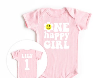 One Happy Girl Birthday Shirt ONESIES®, 1st Birthday Shirt, Smiley Face Birthday Outfit, One groovy girl Outfit, Matching Family Birthday