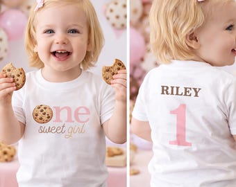 Cookie First Birthday Shirt - One Sweet Girl Milk and Cookies Party Outfit - Pink Cookie Theme