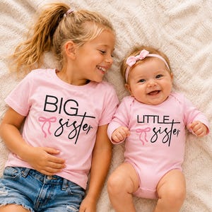 Ensemble assorti grande soeur petite soeur, bodys et chemises, chemise frères et soeurs noeud rose coquette grande soeur bébé soeur petite soeur, nouveau cadeau grande soeur
