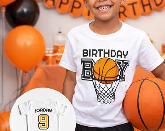 Basketball Ninth Birthday Boy Shirt with Personalized Custom Name on Back - Orange Black 9th Bday Party - Baller Kids Youth Tee