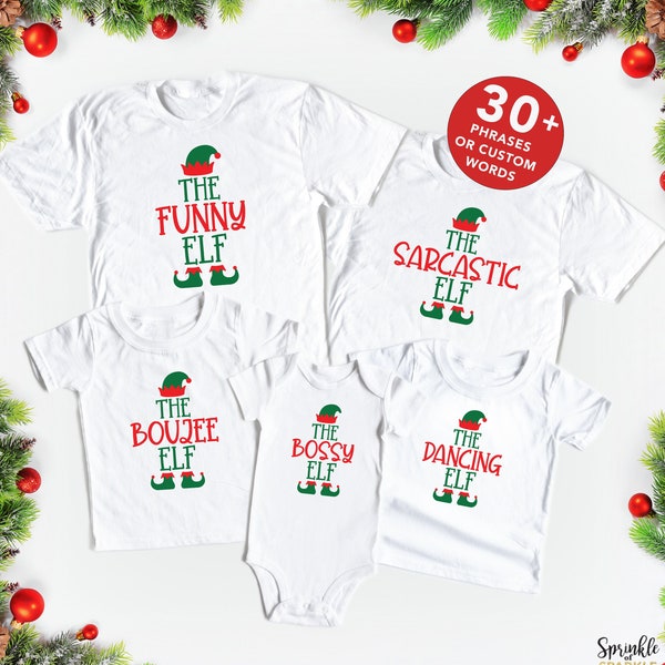 Chemise de Noël famille elfe, pyjamas assortis pour la famille, chemises de famille Noël, pyjamas de Noël, chemise elfe personnalisée, cadeau de Noël 02