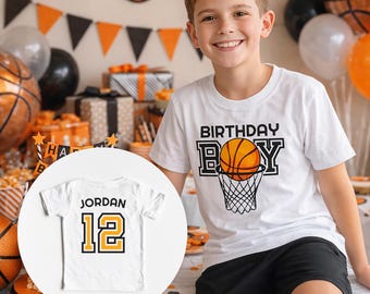 Basketball Twelfth Birthday Boy Shirt with Personalized Custom Name on Back - Orange Black 12th Bday Party - Baller Kids Youth Tee