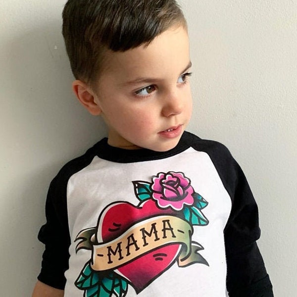 Mama Tattoo Tee - Valentine's Day Shirt Vday Stylish Kids Tee T-Shirt Raglan Mommy and Me Matching Set Tattoo Lover Kid's Tattoo Heart