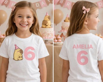 Capybara birthday Shirt - Personalized Custom Name Pink Capybara Birthday theme - 6th birthday