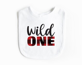Wild One Buffalo Plaid Birthday Bib  - 1st One Birthday Outfit - Infant Baby Bib Cake Smash Bib Birthday Bib Christmas Birthday Lumberjack