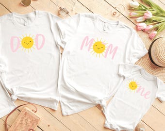 First Birthday Sun Shirt Family Matching Set, First Trip Around the Sun Onesie - Sunshine Mommy Daddy Sister Brother, One Sun birthday theme