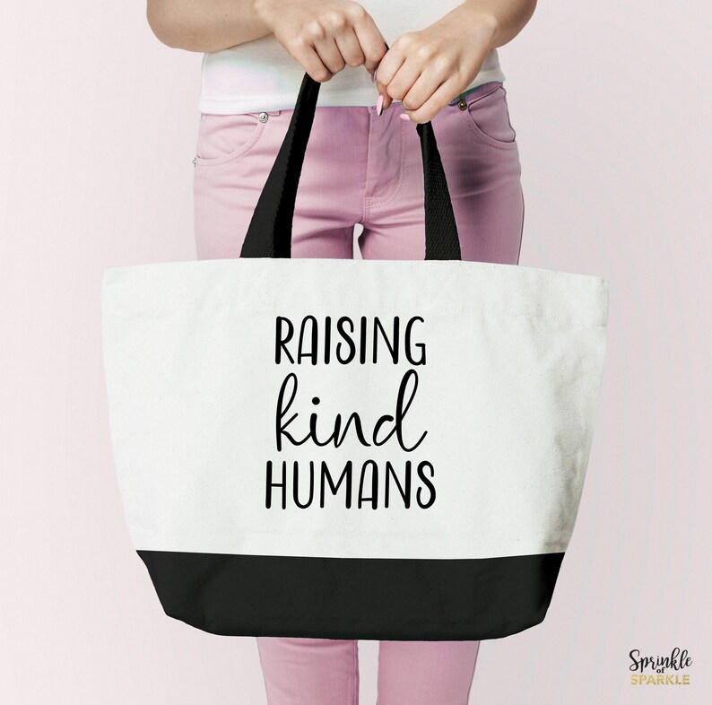 Raising kind human Mom tote bag, Gifts for mom, Reusable tote bag, Mother Tote Bag, Shopping Bag, Canvas Tote Bag, Grocery Bag afbeelding 1