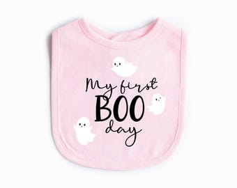 My first Boo day Halloween Birthday Bib  - little boo Birthday Outfit - Baby Bib Cake Smash Birthday Bib Cute Ghost Bow Pink Halloween