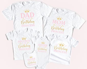 Birthday Princess T-Shirt, Birthday Family set, Dad Mom Sister Brother Of The Birthday Girl Shirt, Birthday Family set, Princess theme Party