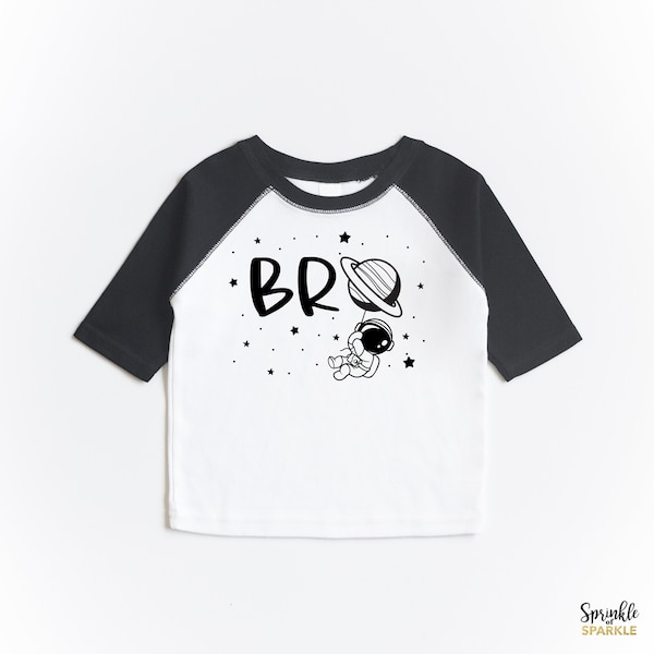 Bro Birthday One Space Theme Raglan Baseball Shirt - Big Little Brother Family Matching Set 1 Baby Boys - Astronaut Balloon Bday Stars