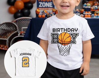 Basketball Second Birthday Boy Shirt with Personalized Custom Name on Back - Orange Black 2nd Bday Party - Baller Kids Youth Tee