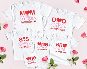 One little sweetheart - Valentine Heart First Birthday Matching Family Set - One Birthday Heart Theme  Shirt - Vday birthday