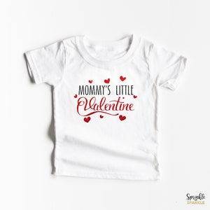 Mommy&#39;s Little Valentine First Valentines Day T-Shirt Vday Stylish Kids Tee Love Heart Cute Girls Outfit Adorable Glitter Sparkle