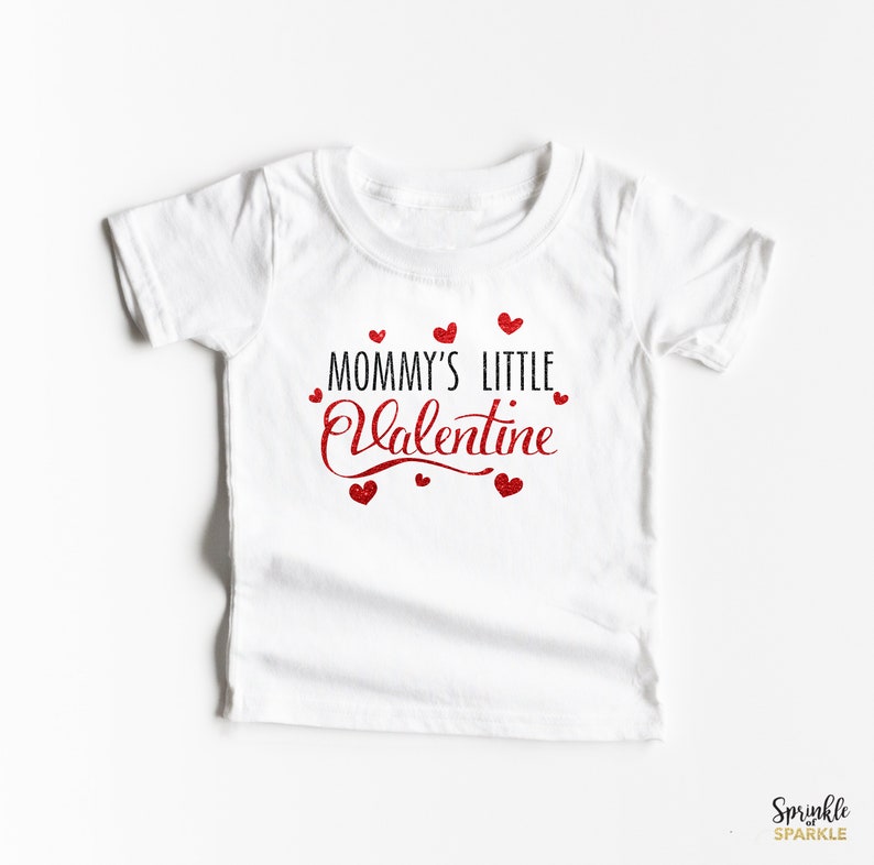 Mommy's Little Valentine First Valentines Day T-Shirt Vday Stylish Kids Tee Love Heart Cute Girls Outfit Adorable Glitter Sparkle