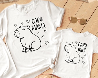 Capy Mama Shirt Capy Mini Tee - Mommy and Me Shirts - Capybara Baby Shower Boy Girl Gift - Mom Daughter Matching Shirts - Mother Son Outfits