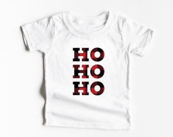 Santa Ho Ho Ho Plaid Christmas  Christmas T Shirt with - Funny Christmas tshirt Unisex Christmas Shirt Boys Girls Christmas tshirt