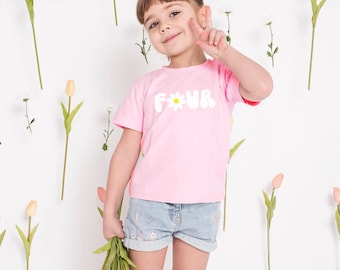 Daisy Fourth Birthday Shirt - Pink Daisy Shirt - Four Daisy Birthday Shirt - Pink Daisy Shirt - Flower Power Shirt - Girls 4th Birthday