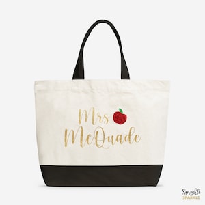 Sac fourre-tout en toile pour professeur, personnalisé avec un sac de professeur pomme, cadeaux pour les professeurs, meilleur professeur, cadeau personnalisé pour professeur, fourre-tout personnalisé 01