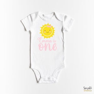 Custom Sun Birthday Onesie - One Sun Pink Bow Name - Sun themed First Birthday Outfit ONESIES® - Infant Baby Bodysuit You are my sunshine 05