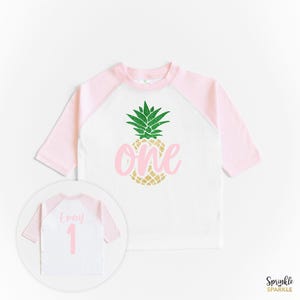 Pineapple Birthday Shirt - Pineapple First Birthday Shirt - One Tropical Birthday - Girls Pineapple Birthday Outfit - Pink Sleeve Raglan