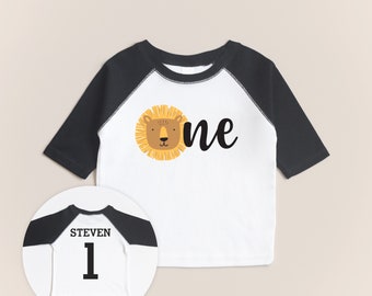 Boys Safari Lion First Birthday Shirt - One Jungle Birthday - Safari Theme Raglan Baseball Shirt - Custom Name Personalized 1 Baby Boys