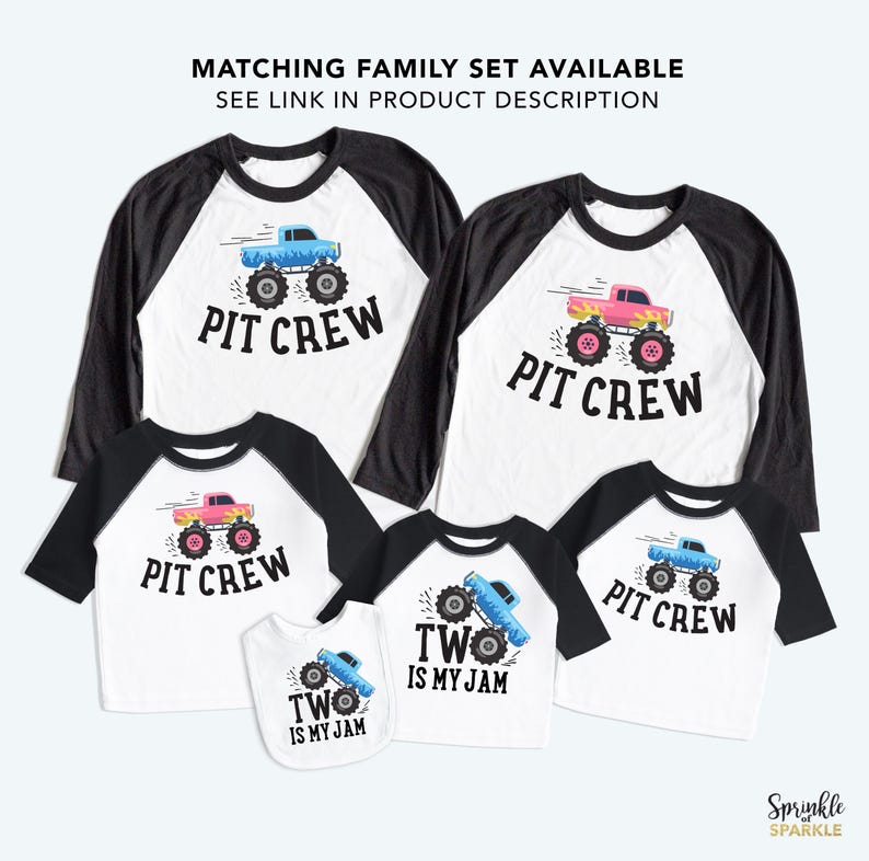 Monster Truck Fifth Birthday BaseBall Style Shirts. Matching Shirts. Family Set. Five is My Jam Monster Truck Birthday Theme. Family Matching T-Shirts. Boys Monster Truck Birthday. Girls Monster Truck Birthday.