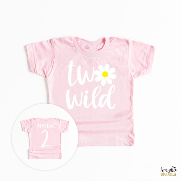 Daisy Two Wild Second Birthday Shirt - Second Retro Birthday Shirt -  2nd Birthday Outfit - Groovy Retro Birthday Pink and Yellow 01