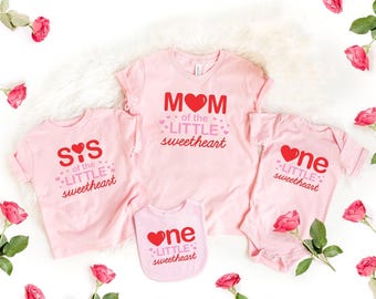 One Little Sweetheart Valentine Day First Birthday Matching Family Set - Pink and Red 1st Birthday Heart Theme - 1st Bday Vday Birthday