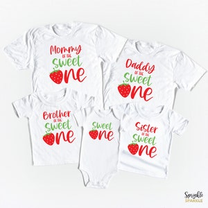 Strawberry First Birthday Shirts - Sweet One Strawberry Shirts - Mommy Daddy Sister Brother Family Matching Set - Strawberry birthday theme