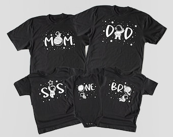 First Birthday One Space Theme TShirt Family Matching Set - Astronaut Moon theme Balloon Bday, Planets theme birthday, Galaxy theme birthday