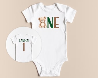 Beary first one Birthday Onesie® Bodysuit - Bear 1st Birthday Outfit Boy, Personalized Baby Name Onesie®, First Birthday,