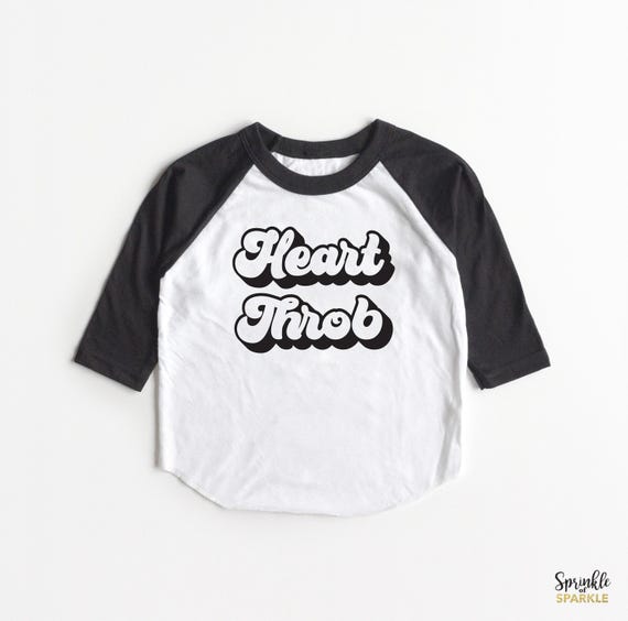 Heart Throb Raglan T-Shirt Valentine’s Day Vday Stylish Kids Tee Girls Boys Love Heart Adorable Cute Outfit Hunk Handsome Cute Adorable