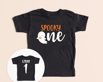 Spooky One Halloween Birthday Shirt- Boys Spooky First Birthday - Cute Ghost Bow Tie - Boys Halloween Bday Outfit - Custom Name on back