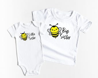 Big Sister Little Sister Bumble Bee Outfit, Big Sis Baby Sis Gift, Lil Sister ONESIES®, Sibling Matching Shirts, Baby Announcement, Sisters