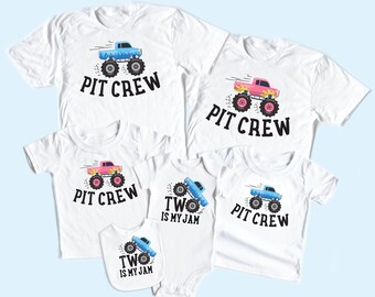 Two is My Jam Monster Truck Birthday Shirt - Second Birthday Family Matching Shirts - Baby Boys Girls Bday - Monster Truck Theme Party