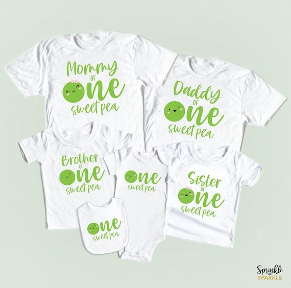 One Sweet Pea First Birthday Shirts - One Sweet Pea Shirts - Mommy Daddy Sister Brother Family Matching Set - Pea Birthday theme Family Set