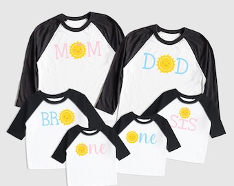 One Sun Smile Birthday Shirt - First Birthday Family Matching Shirts  Style Shirt Baby Boys Girls Raglan Infant Golden Sun Theme 05