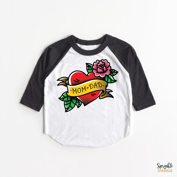 Mom and Dad Tattoo Shirt Raglan - Valentine's Day Shirt Vday Kids Tee T-Shirt Daddy Mommy  Tattoo Lover Kid's Punk Biker Heart