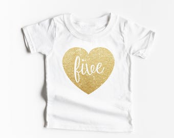 Fifth Birthday Five Shirt - Girls Five Birthday Shirt - 5th Birthday Outfit - Script Five Girls Fifth Birthday Sparkle Glitter Shirt
