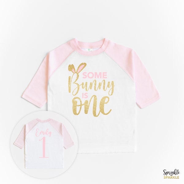 Some bunny is One Birthday shirt, Bunny birthday theme, Birthday Outfit,  Pink Gold Bunny First Birthday 1st Birthday Easter Birthday