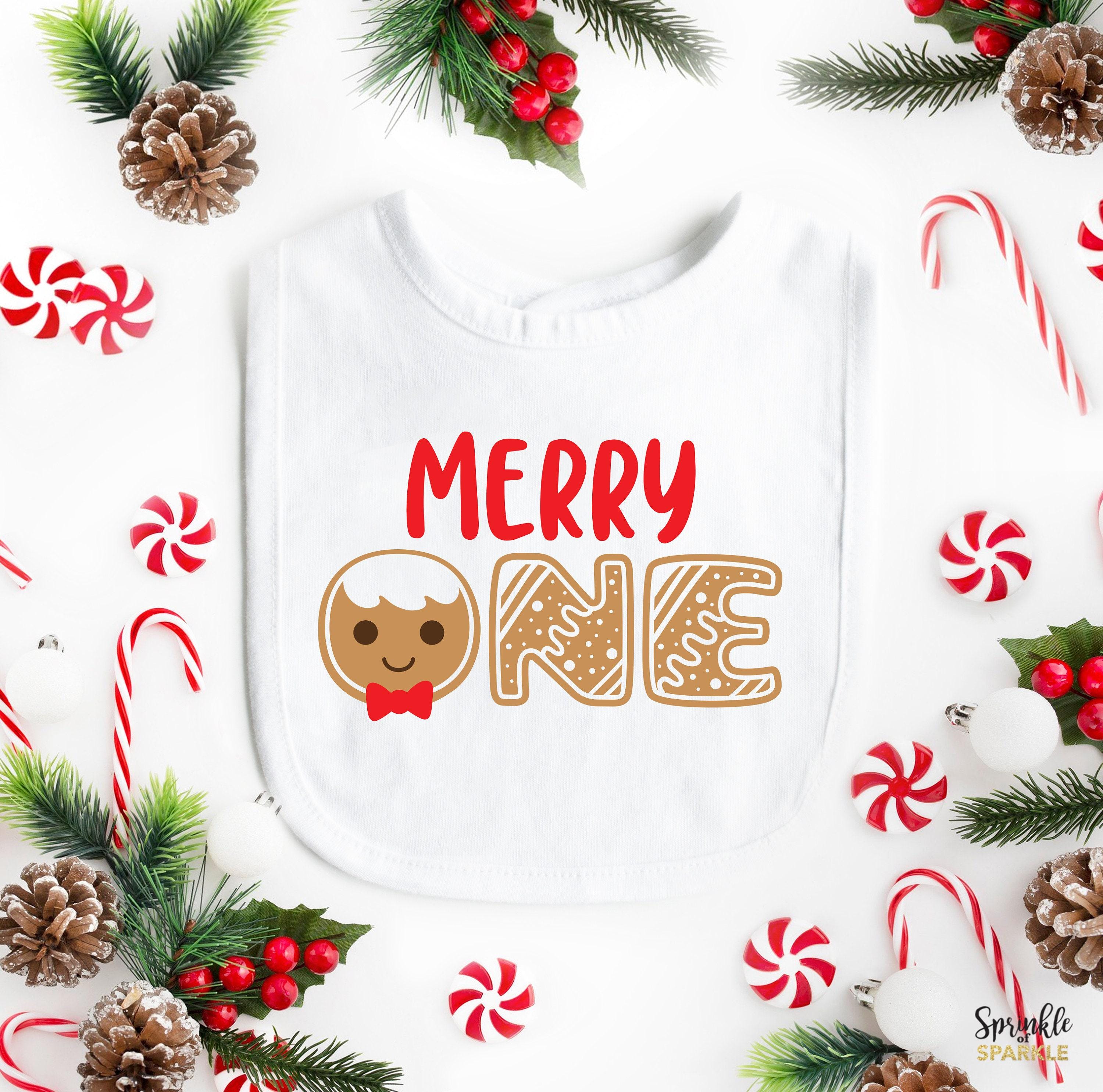 Merry ONE Christmas Bib - Ginger Bread Man First Birthday Bib