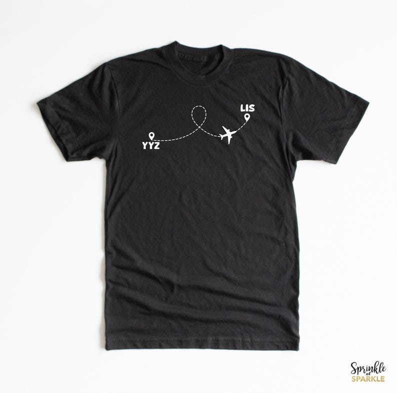 Custom Airport, YYZ - LIS, Travel Shirt - Airplane Comfy Travel shirt - Vacation Shirt - Custom Airport location, Airplane Mode zdjęcie 1